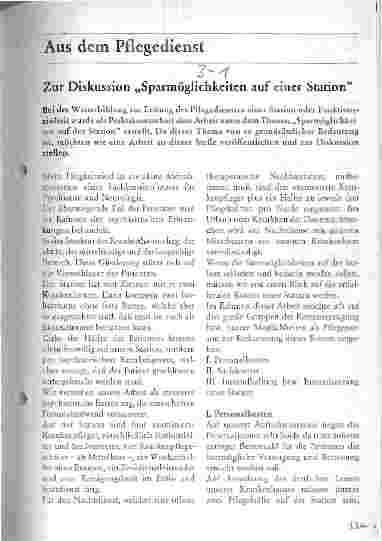 Vorschauseite 1: Zur Diskussion Sparmöglichkeiten auf einer Station