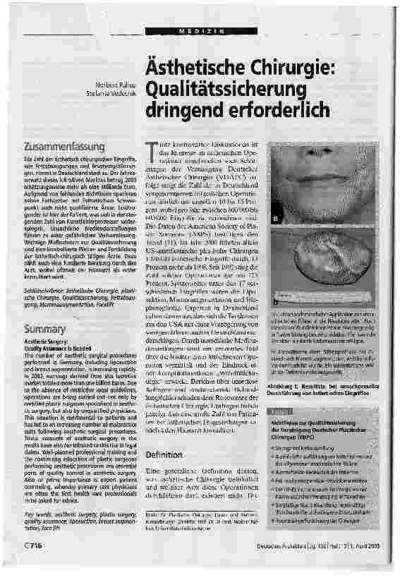 Vorschauseite 1: Ästhetische Chirurgie: Qualitätssicherung dringend erforderlich