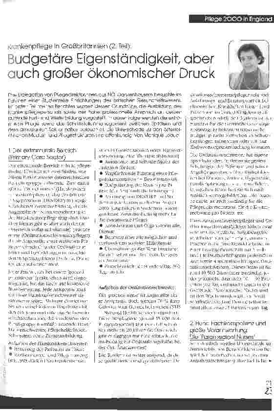 Vorschauseite 1: Budgetäre Eigenständigkeit, aber auch großer ökonomischer Druck Krankenpflege in Großbritannien 2. Teil