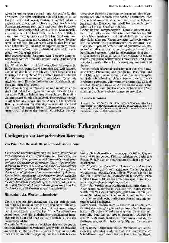 Vorschauseite 1: Chronische rheumatische Erkrankungen Überlegungen zur komprehensiven Betreuung