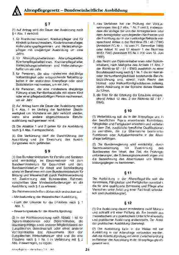 Vorschauseite 2: Bundeseinheitliche Ausbildung Entwurf eines Gesetzes über die Berufe in der Altenpflege - Entwurf des Bundesrates vom 26. 4. 1995