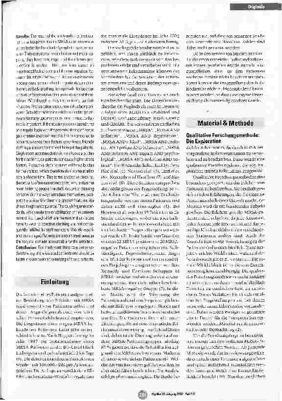 Vorschauseite 2: Wie erleben Patienten die Isolation im Krankenhaus aufgrund einer Infektion oder Kolonisation mit MRSA?