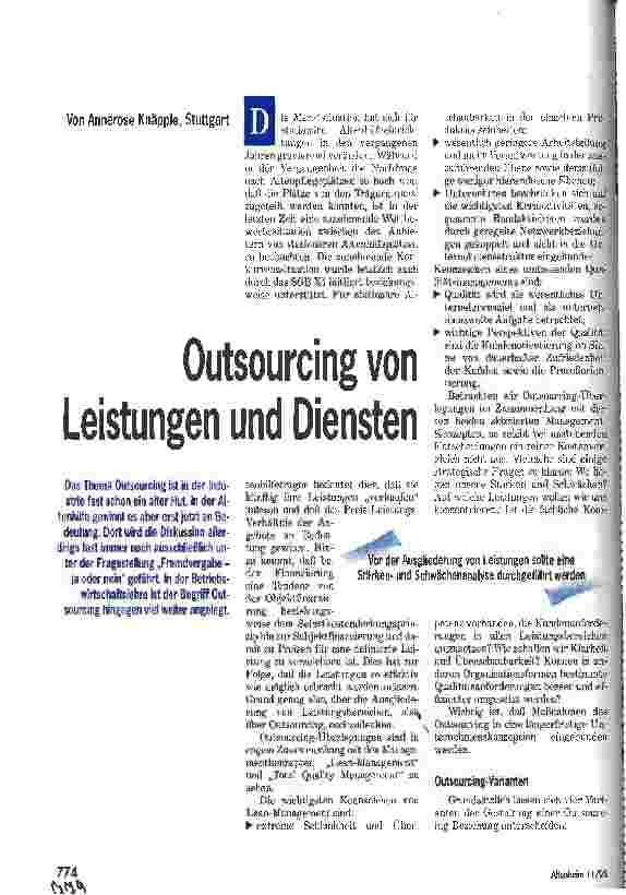 Vorschauseite 1: Outsourcing von Leistungen und Diensten
