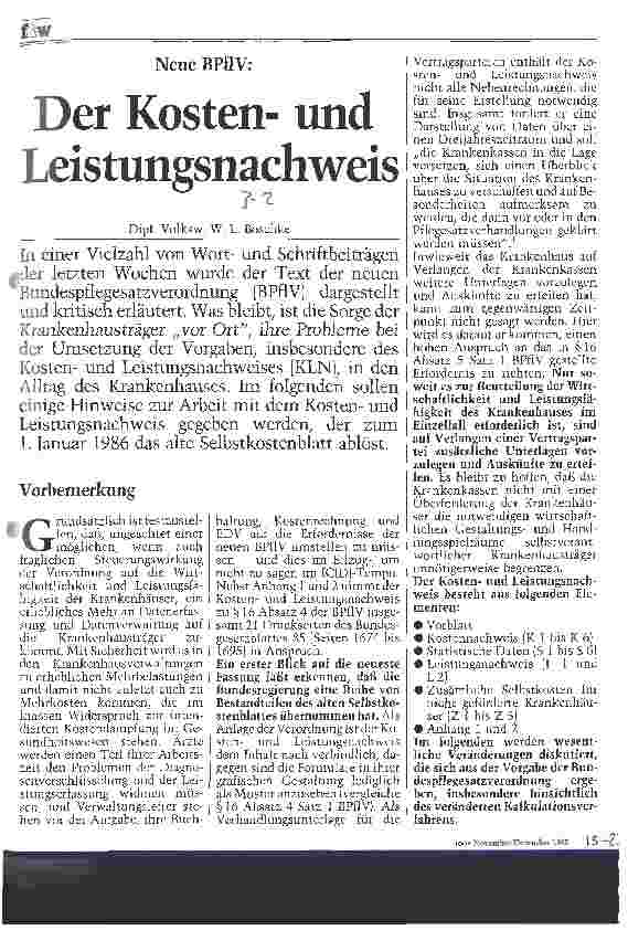 Vorschauseite 1: Der Kostenund Leistungsnachweis Neue BPflV