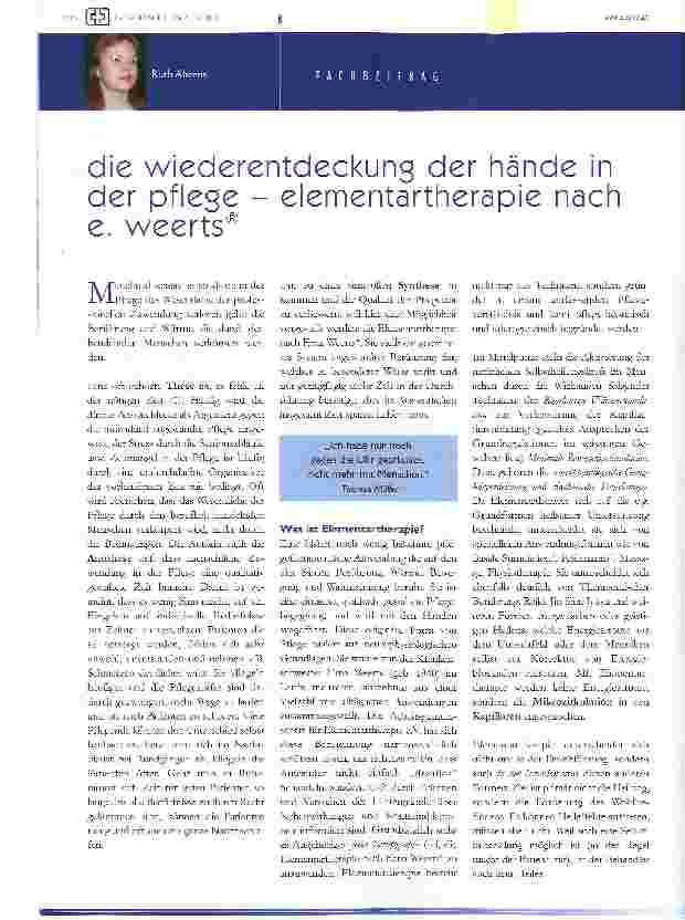 Vorschauseite 1: die Wiederentdeckung der hände in der pflege - elementartherapie nach e. weerts