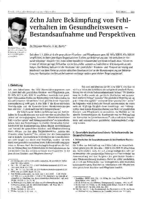 Vorschauseite 1: Zehn Jahre Bekämpfung von Fehlverhalten im Gesundheitswesen -Bestandsaufnahme und Perspektiven