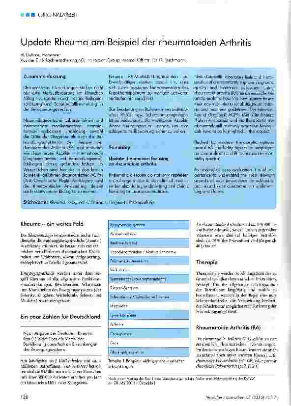 Vorschauseite 1: Update Rheuma am Beispiel der rheumatoiden Arthritis