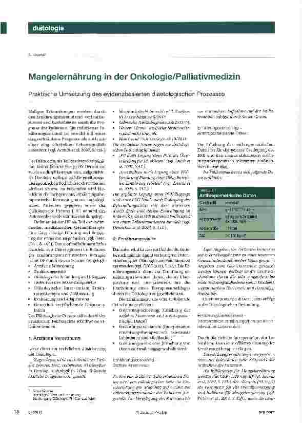 Vorschauseite 1: Mangelernährung in der Onkologie/Palliativmedizin