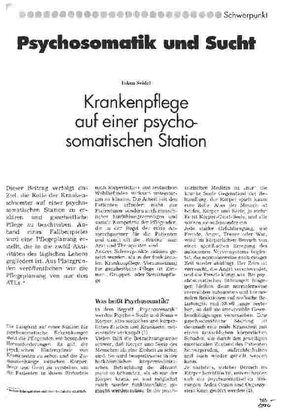 Vorschauseite 1: Krankenpflege auf einer psychosomatischen Station Psychosomatik und Sucht