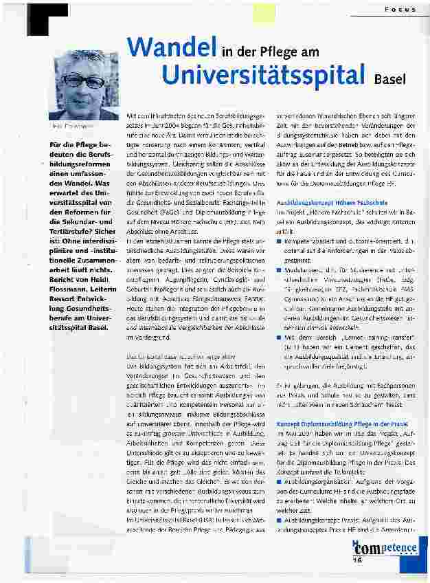 Vorschauseite 1: Wandel in der Pflege am Universitätsspital Basel