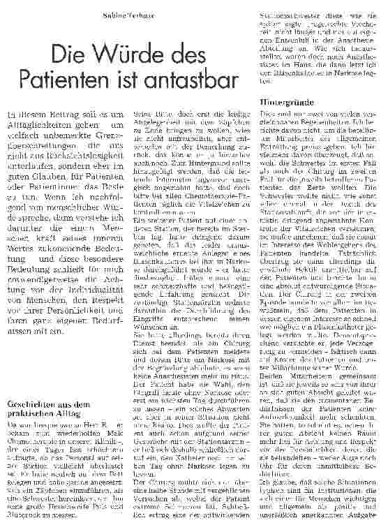 Vorschauseite 1: Die Würde des Patienten ist antastbar