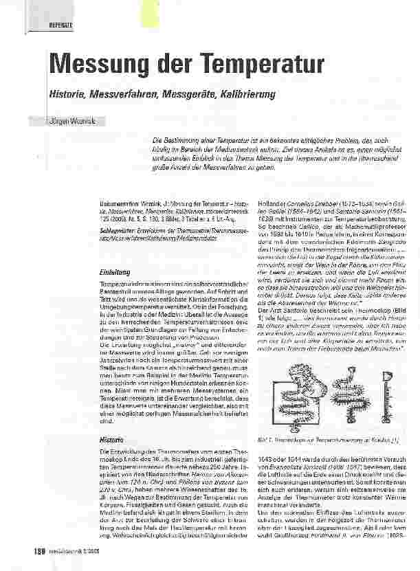 Vorschauseite 1: Messung der TemperaturHistorie, Messverfahren, Messgeräte, Kalibrierung
