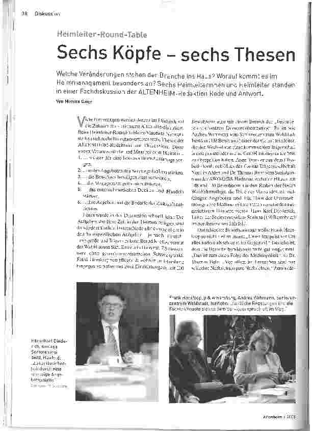 Vorschauseite 1: Sechs Köpfe - sechs Thesen. Heimleiter-Round-Table