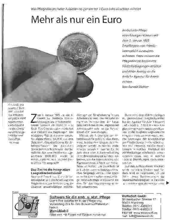 Vorschauseite 1: Mehr als nur ein Euro. Was Pflegedienste beim Anbieten so genannter 1-Euro-Jobs beachten müssen