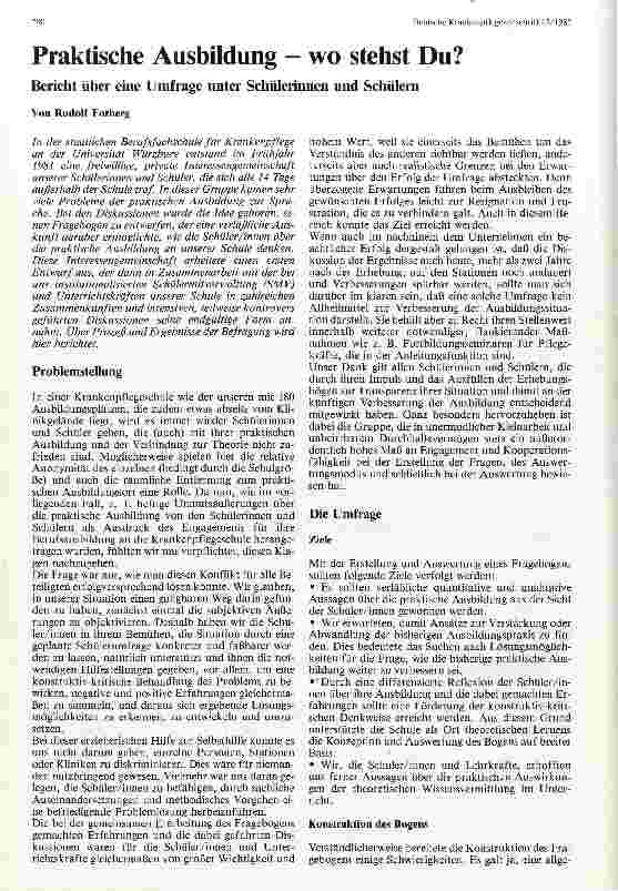 Vorschauseite 1: Praktische Ausbildung--- wo stehst Du Bericht über eine Umfrage unter Schüler und Schülerinnen