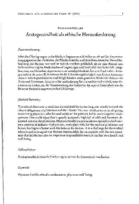 Vorschauseite 1: Ärztegesundheit als ethische Herausforderung