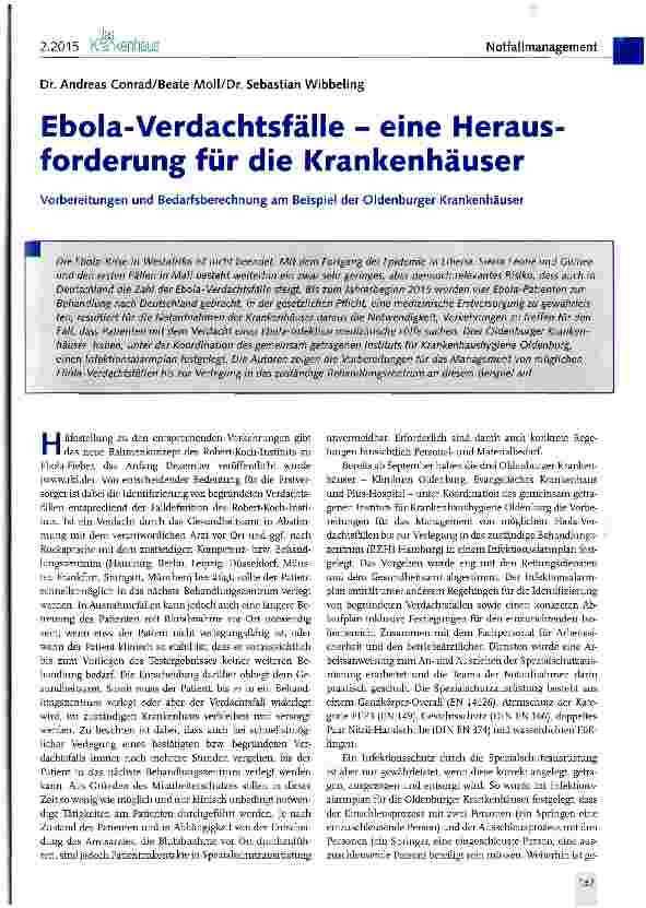 Vorschauseite 1: Ebola-Verdachtsfälle - eine Herausforderung für die Krankenhäuser
