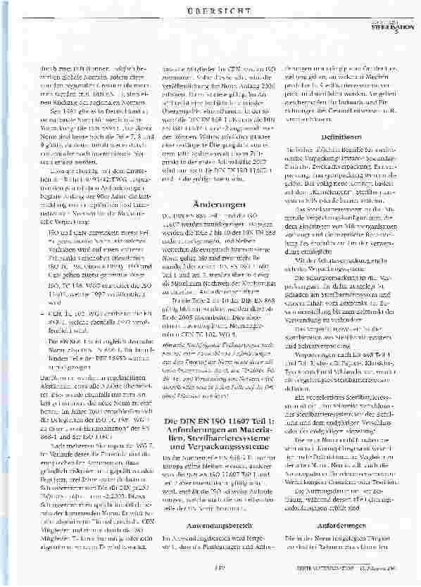 Vorschauseite 2: Die neue (E) DIN EN ISO 11607 Teil 1 und 2Wie und warum eine neue Norm für medizinische Verpackung entsteht und welche Anforderungen gestellt werden