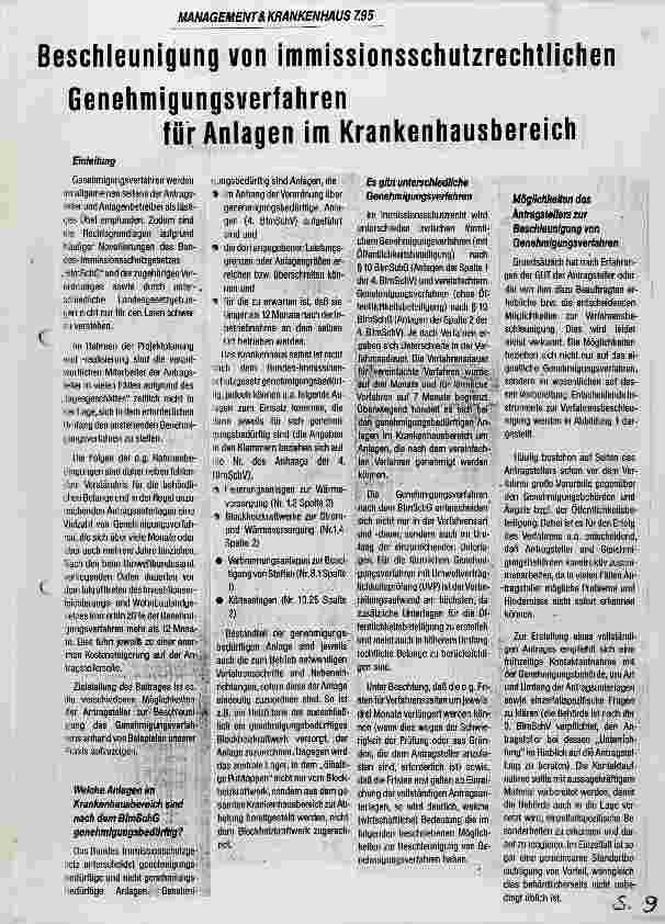 Vorschauseite 1: Beschleunigung von immissionsschutzrechtlichen Genehmigungsverfahren für Anlagen im Krankenhausbereich