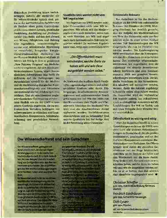 Vorschauseite 2: Fragwürdige Bewertung. Zum Gutachten des Wissenschaftsrates über das Medizinstudium in Witten/Herdecke