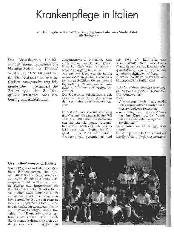 Vorschauseite 1: Krankenpflege in Italien - Erfahrungsbericht eines Krankenpflegekurses über eine Studienfahrt in die Toskana -