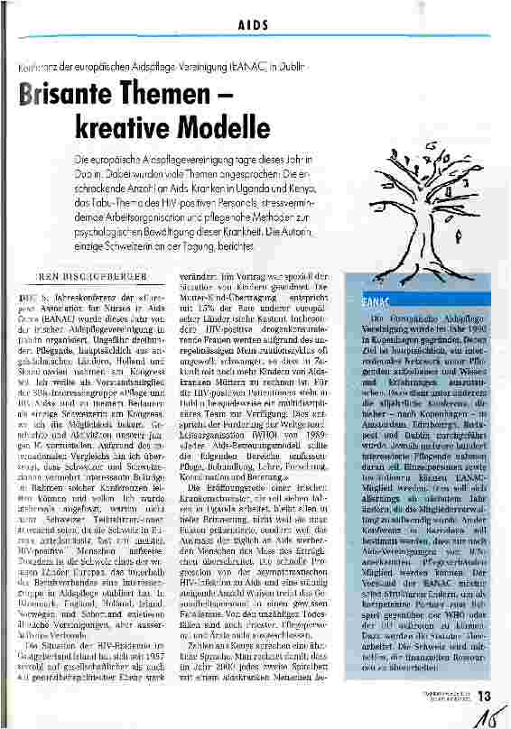Vorschauseite 1: Brisante Themen - kreative Modelle Konferenz der Aidspflege-Vereinigung (EANAC) in Dublin