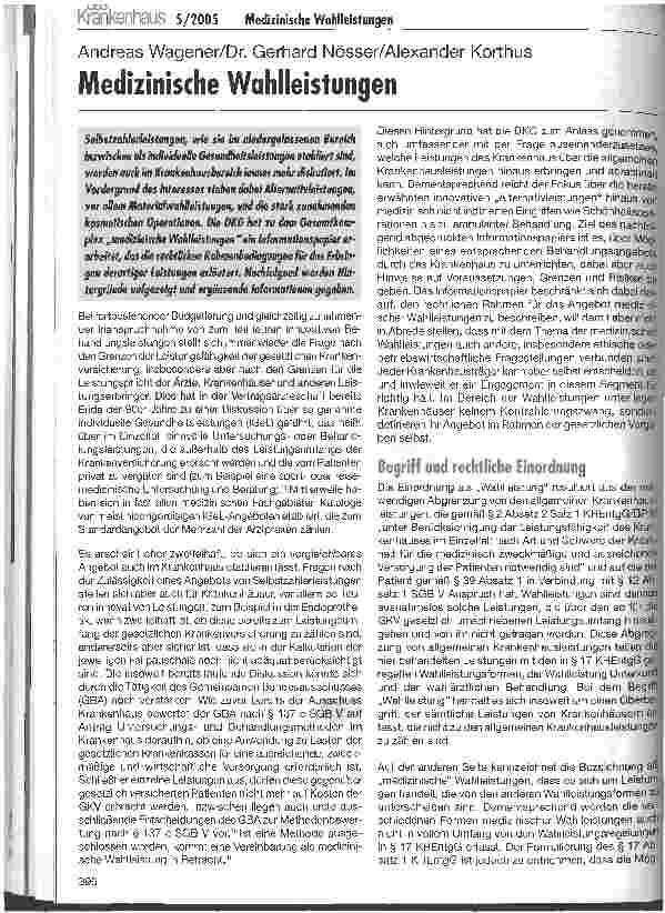 Vorschauseite 1: Medizinische Wahlleistungen