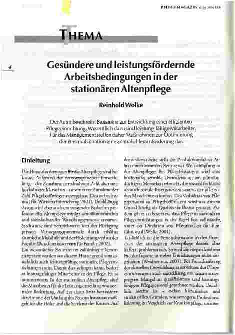 Vorschauseite 1: Gesündere und leistungsfördernde Arbeitsbedingungen in derstationären Altenpflege.