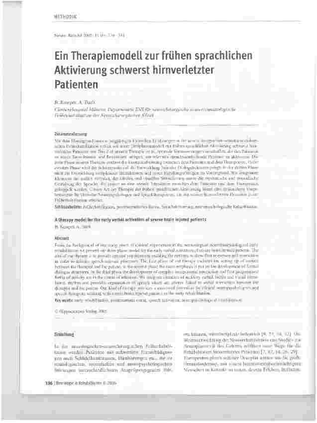 Vorschauseite 1: Ein Therapiemodell zur frühen sprachlichen Aktivierung schwerst hirnverletzter Patienten