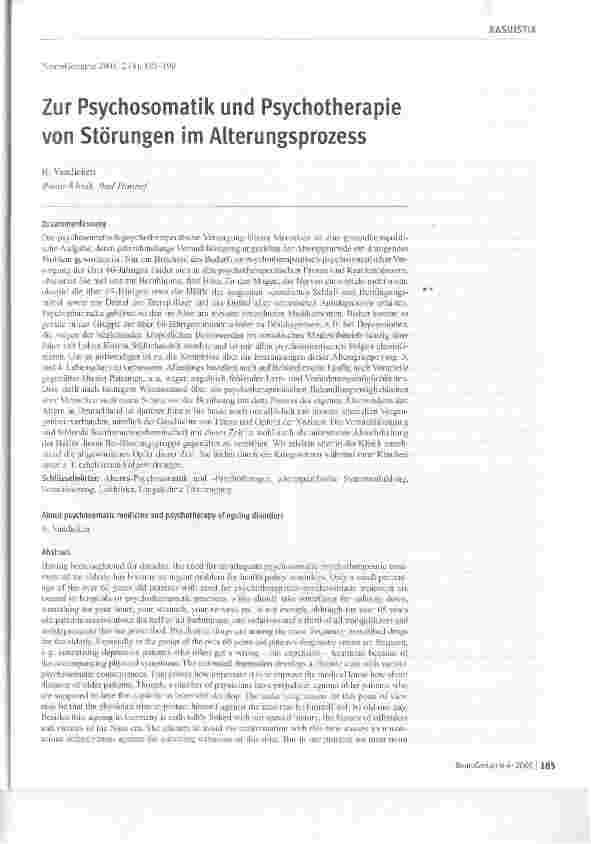 Vorschauseite 1: Zur Psychosomatik und Psychotherapie von Störungen im Alterungsprozess