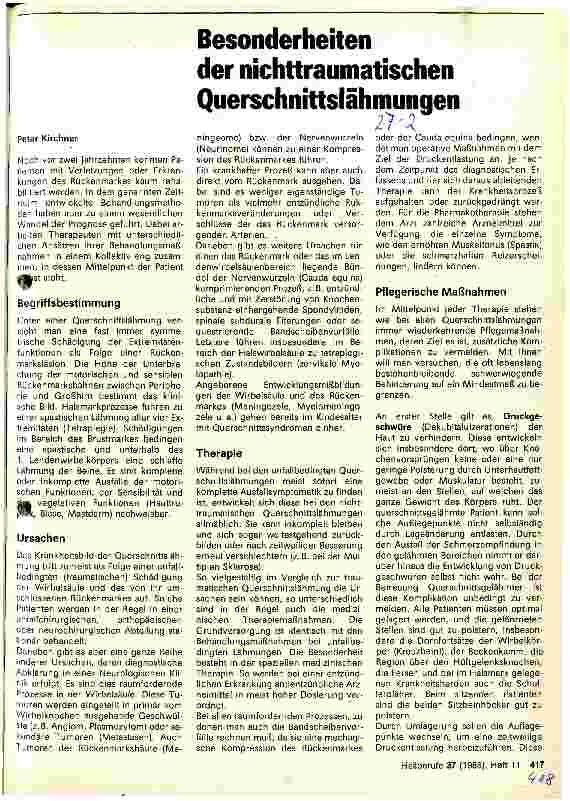 Vorschauseite 1: Besonderheiten der nichttreumatischen Querschnittslähmungen