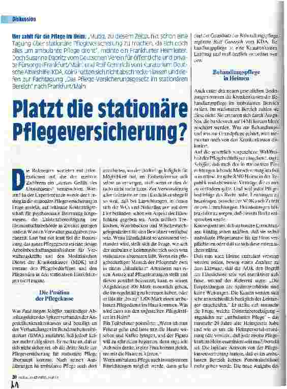 Vorschauseite 1: Platzt die stationäre Pflegeversicherung? Wer zahlt für die Pflege im Heim
