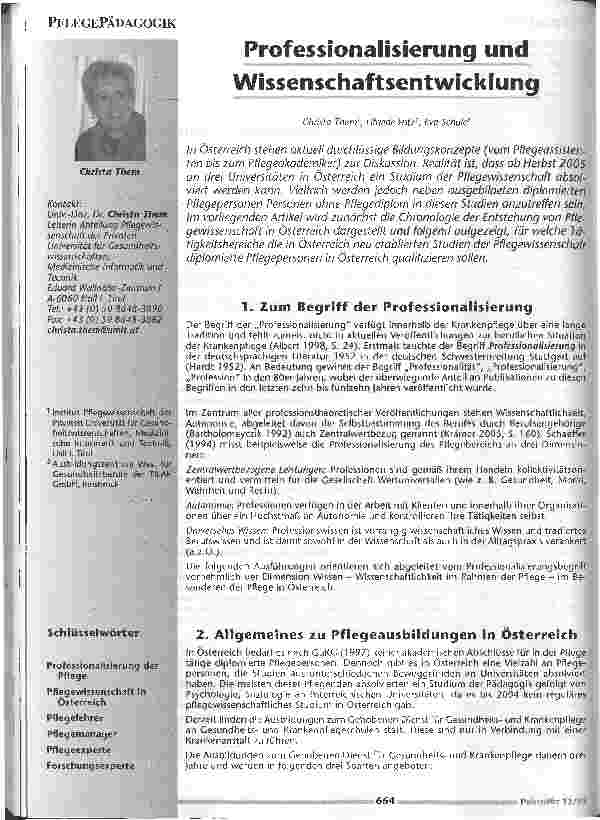 Vorschauseite 1: Professionalisierung und Wissenschaftsentwicklung