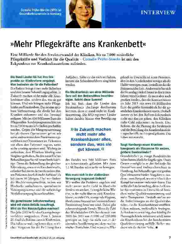 Vorschauseite 1: Mehr Pflegekräfte ans Krankenbett