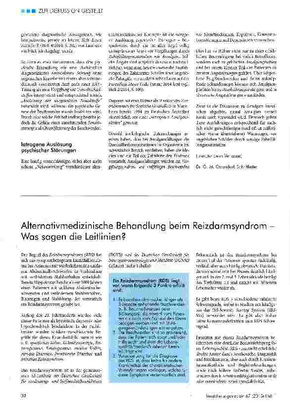 Vorschauseite 1: Alternativmedizinische Behandlung beim Reizdarmsyndrom Was sagen die Leitlinien?