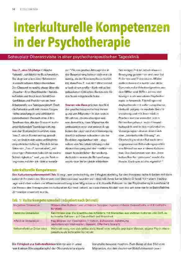 Vorschauseite 1: Interkulturelle Kompetenzen in der PsychotherapieSchauplatz Oberarztvisite in einer psychotherapeutischen Tagesklinik