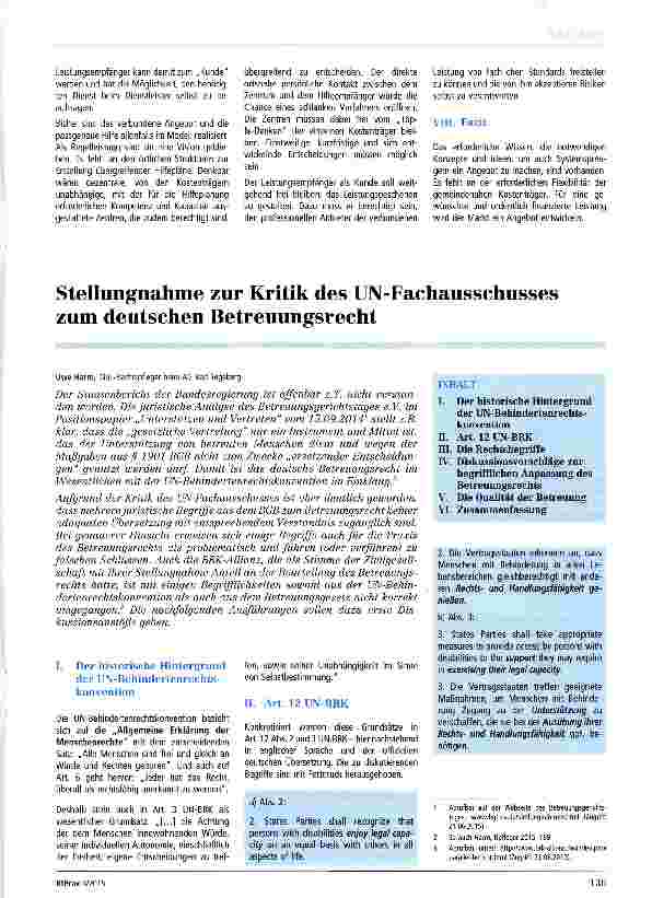 Vorschauseite 1: Stellungnahme zur Kritik des UN-Fachausschusses zum deutschen Betreuungsrecht