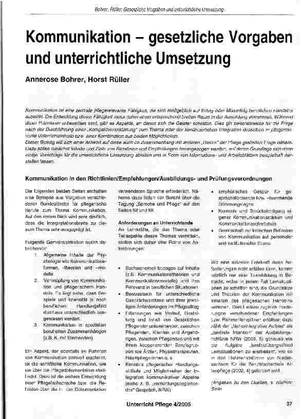 Vorschauseite 1: Kommunikation - gesetzliche Vorgaben und unterrichtliche Umsetzung