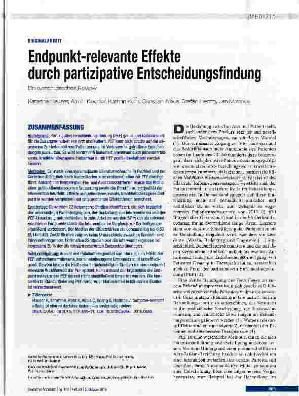 Vorschauseite 1: Endpunkt-relevante Effekte durch partizipative Entscheidungsfindung