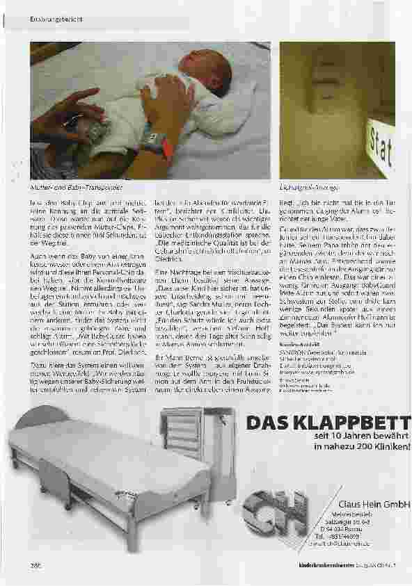 Vorschauseite 2: Stiller Wächter erleichtert Kinderkrankenschwestern die Arbeit