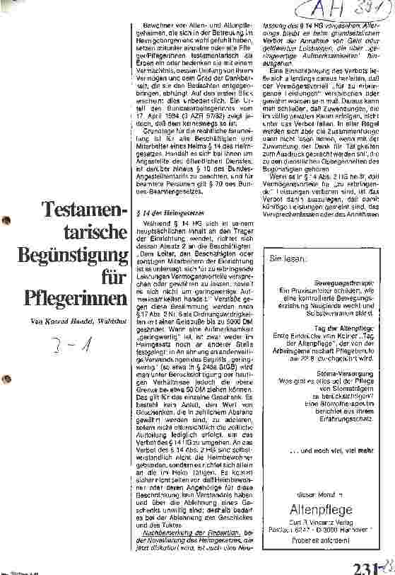 Vorschauseite 1: Testamentarische Begünstigung für Pflegerinnen