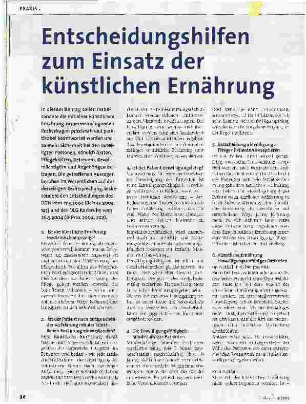 Vorschauseite 1: Entscheidungshilfen zum Einsatz der künstlichen Ernährung
