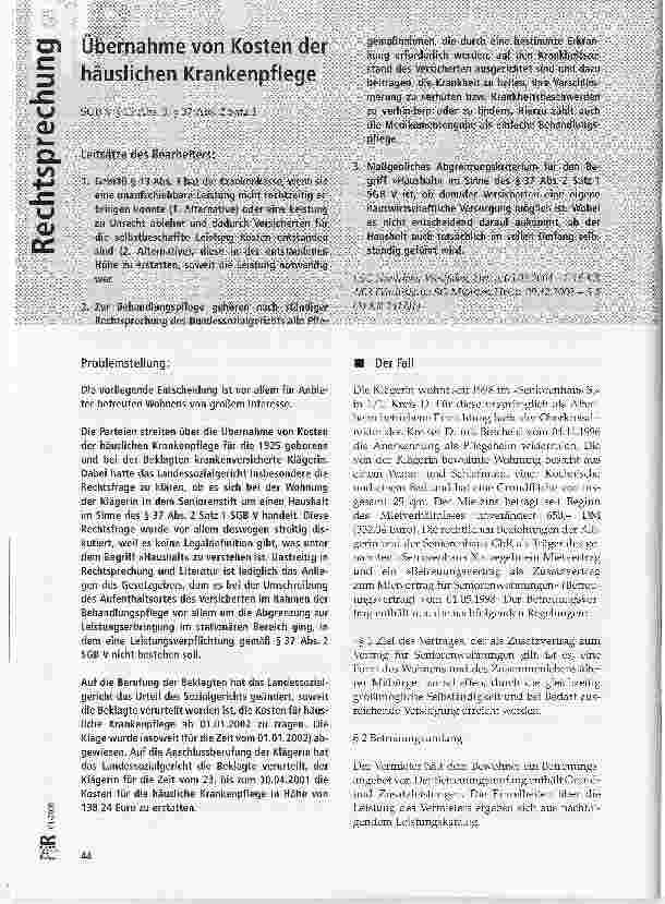 Vorschauseite 1: Übernahme von Kosten der häuslichen Krankenpflege