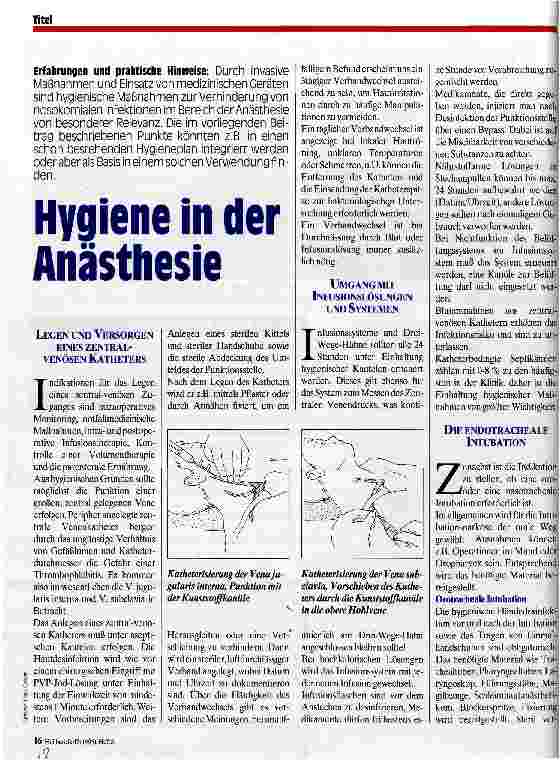 Vorschauseite 1: Hygiene in der Anästhesie Erfahrungen und praktische Hinweise
