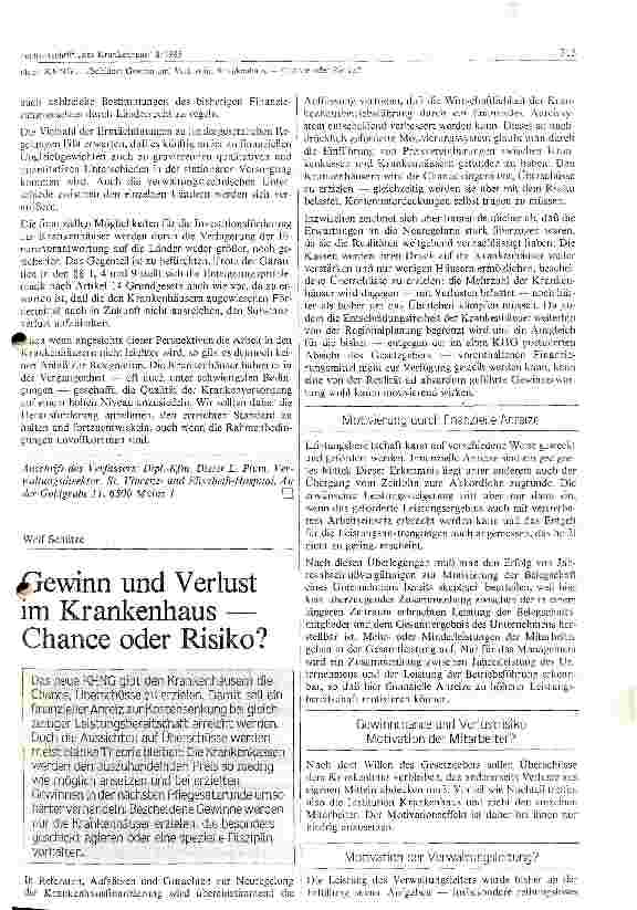 Vorschauseite 1: Gewinn und Verlust im Krankenhaus - Chancen oder Risiko