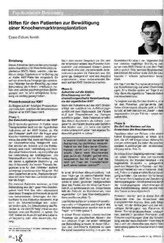 Vorschauseite 1: Hilfen für den Patienten zur Bewältigung einer Knochenmarktransplantation.