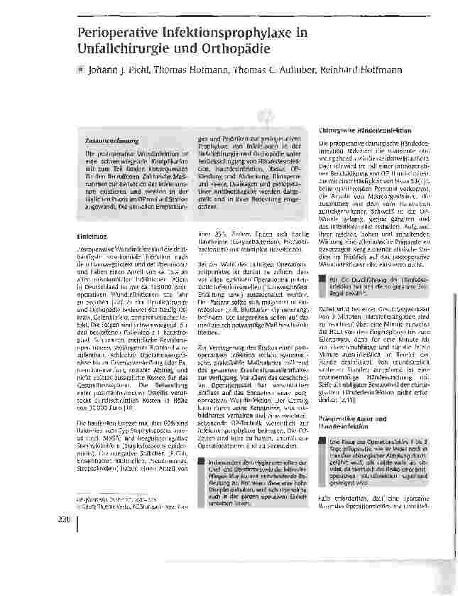 Vorschauseite 1: Perioperative Infektionsprophylaxe in Unfallchirurgie und Orthopädie