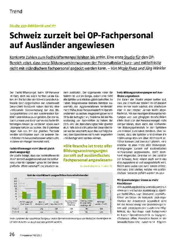 Vorschauseite 1: Schweiz zurzeit bei OP-Fachpersonal auf Ausländer angewiesen