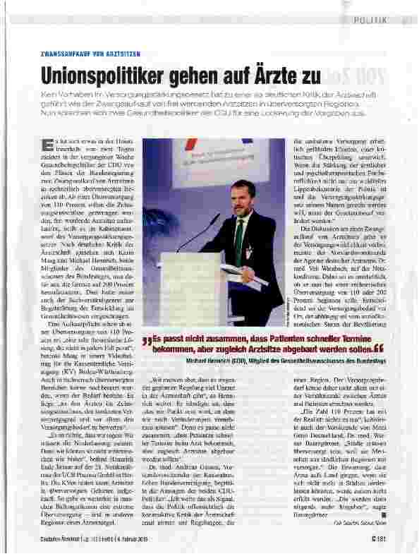 Vorschauseite 1: Unionspolitiker gehen auf Ärzte zu