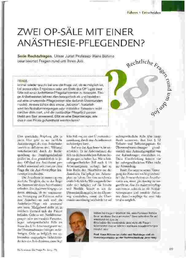 Vorschauseite 1: ZWEI OP-SÄLE MIT EINER ANÄSTHESIE-PFLEGENDEN?